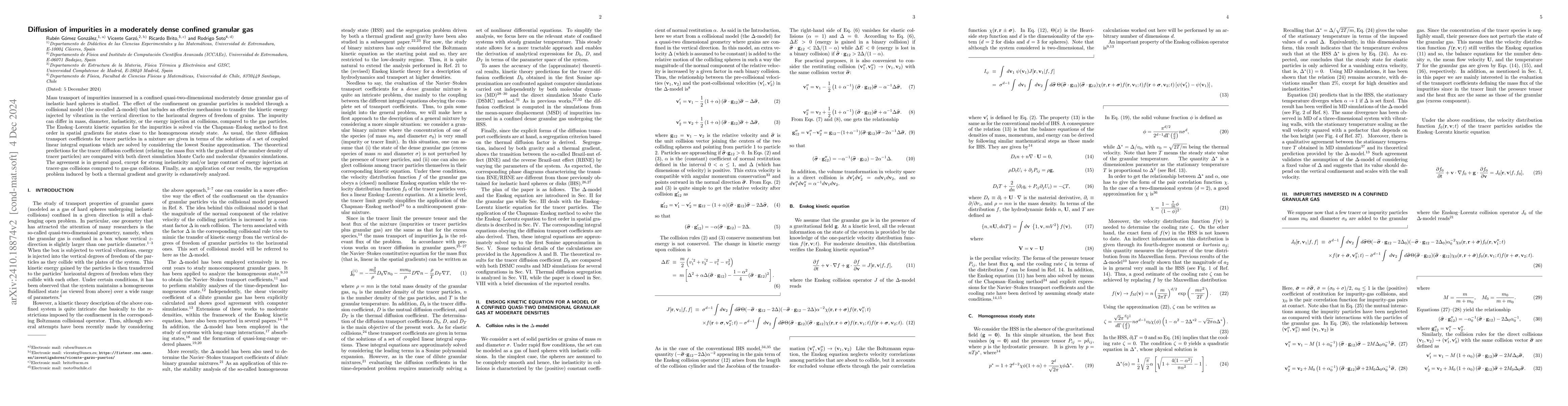 Thumbnail for Diffusion of impurities in a moderately dense confined granular gas