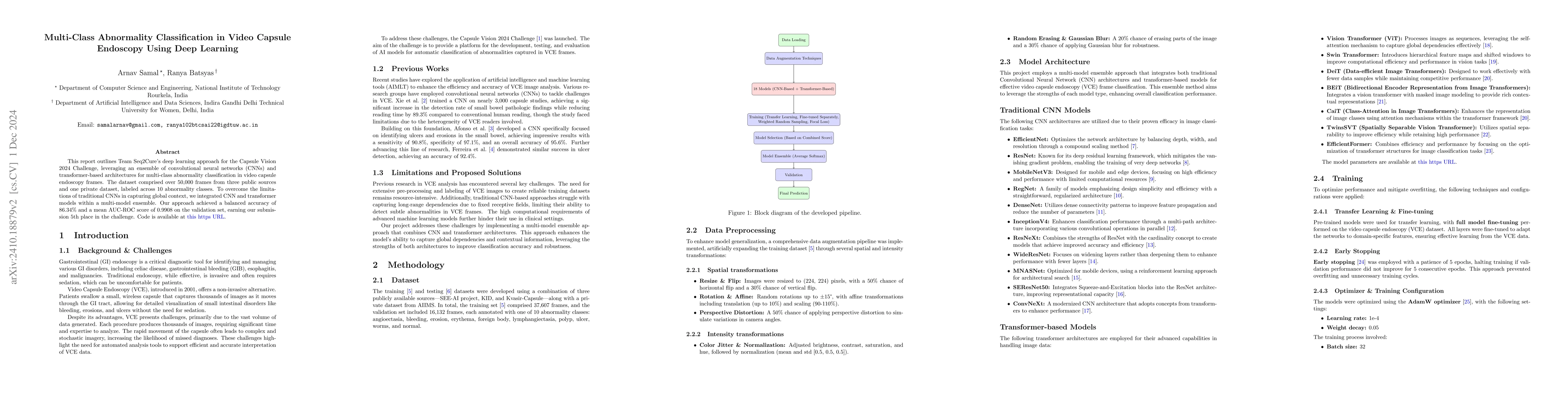 Thumbnail for Multi-Class Abnormality Classification in Video Capsule Endoscopy Using
  Deep Learning