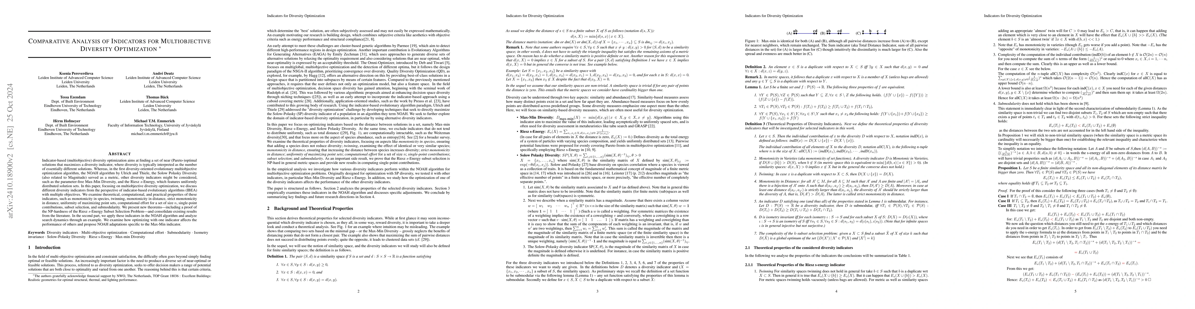 Thumbnail for Comparative Analysis of Indicators for Multiobjective Diversity
  Optimization