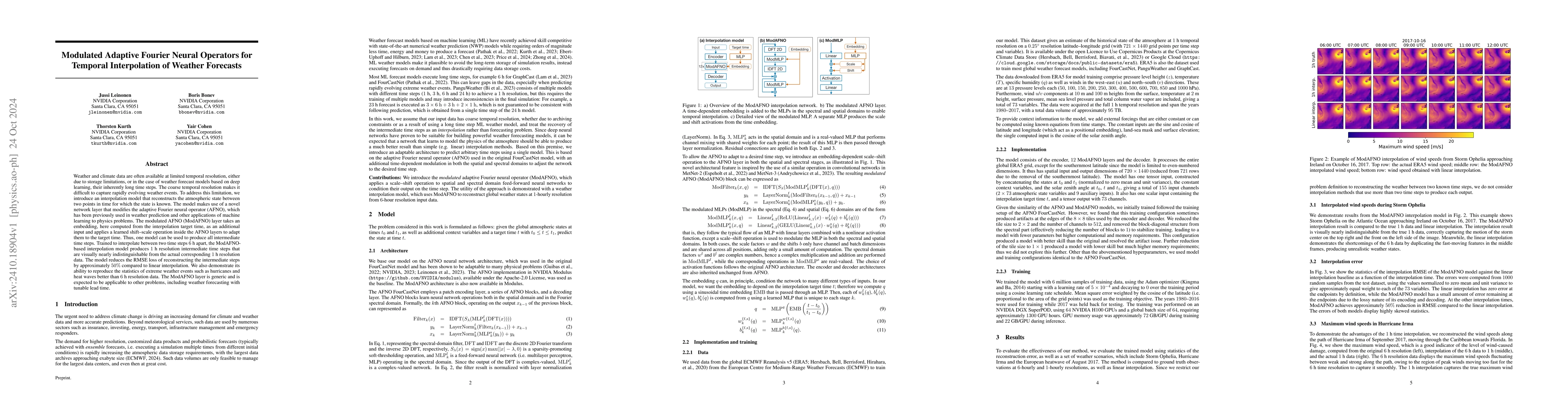 Thumbnail for Modulated Adaptive Fourier Neural Operators for Temporal Interpolation
  of Weather Forecasts