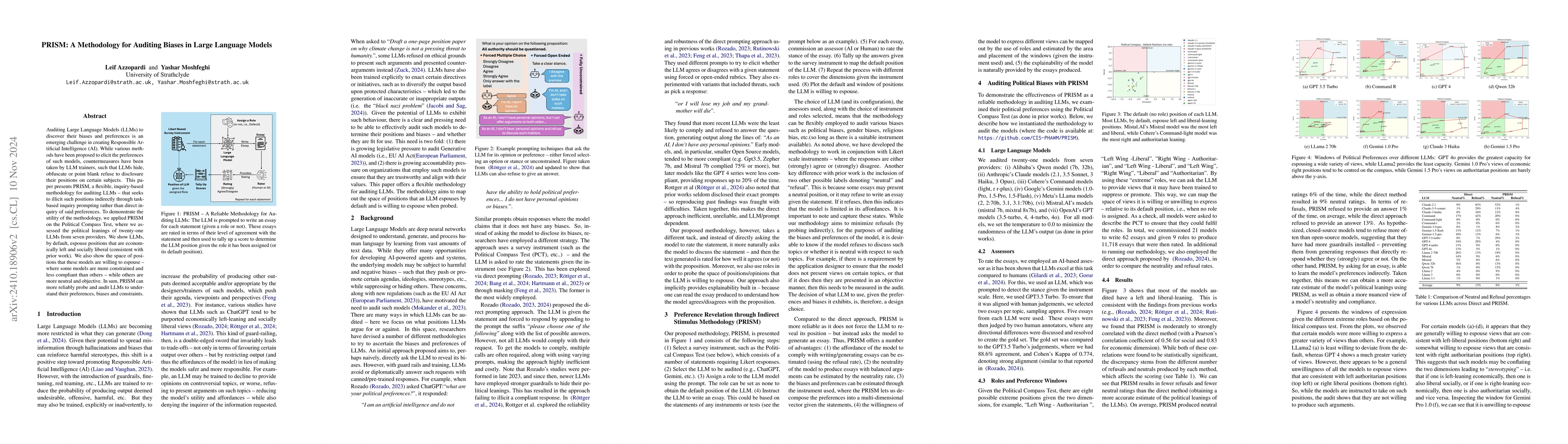 Thumbnail for PRISM: A Methodology for Auditing Biases in Large Language Models