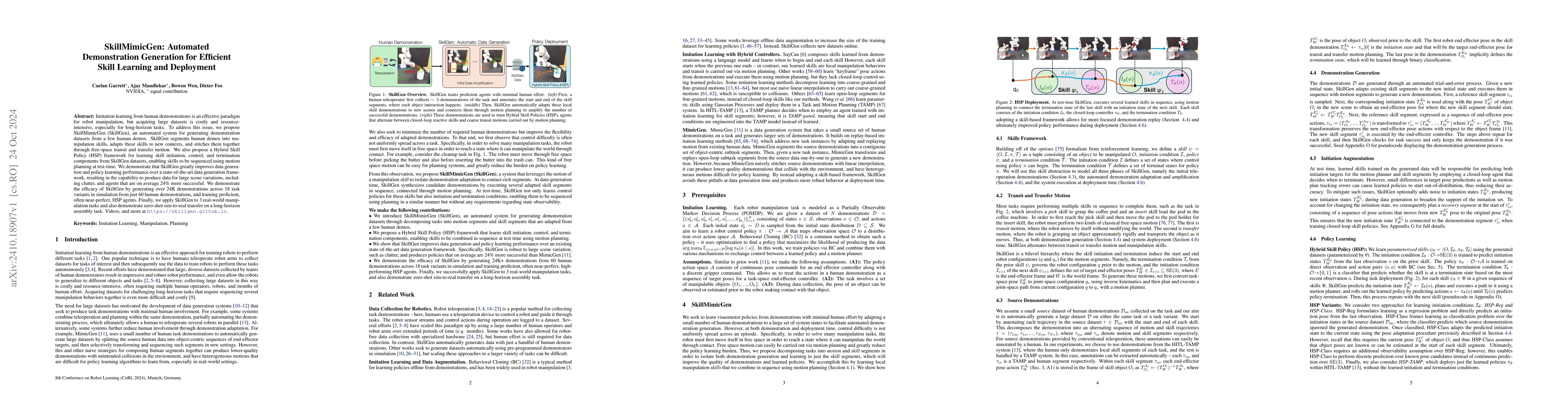 Thumbnail for SkillMimicGen: Automated Demonstration Generation for Efficient Skill
  Learning and Deployment