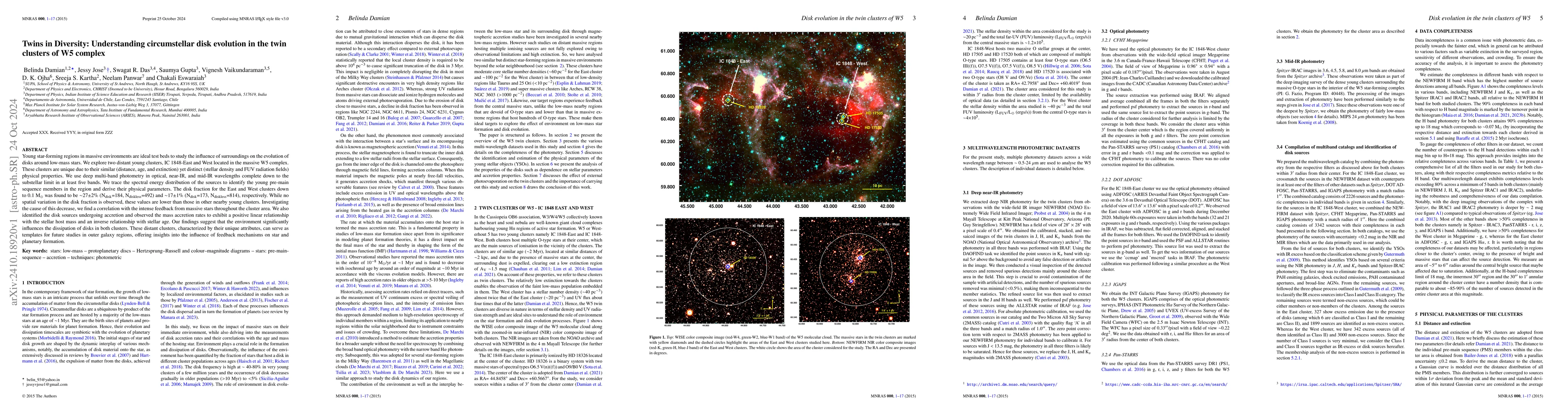 Thumbnail for Twins in Diversity: Understanding circumstellar disk evolution in the
  twin clusters of W5 complex