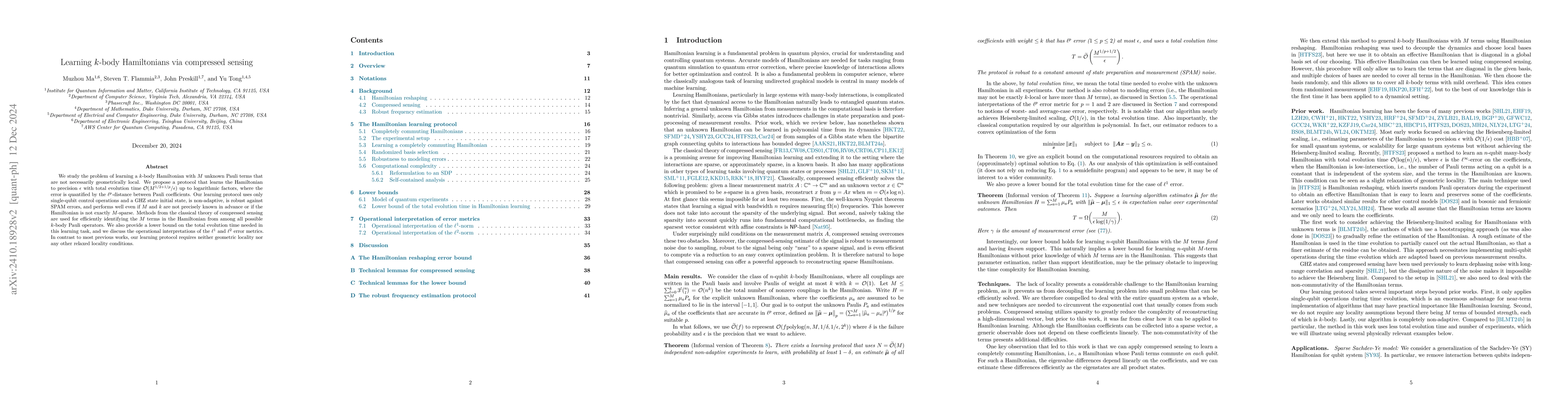 Thumbnail for Learning $k$-body Hamiltonians via compressed sensing