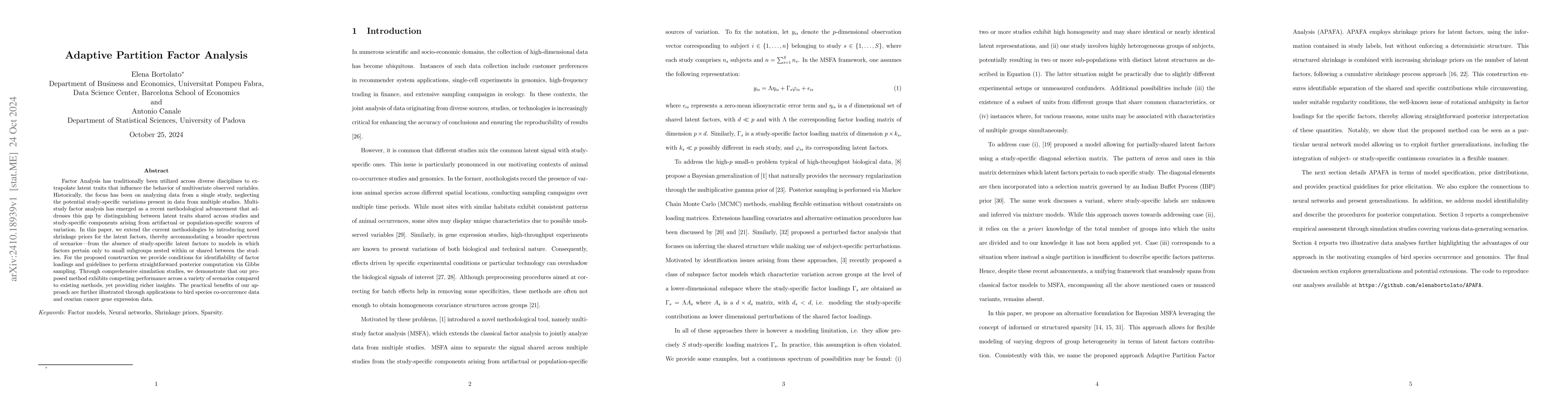 Thumbnail for Adaptive partition Factor Analysis