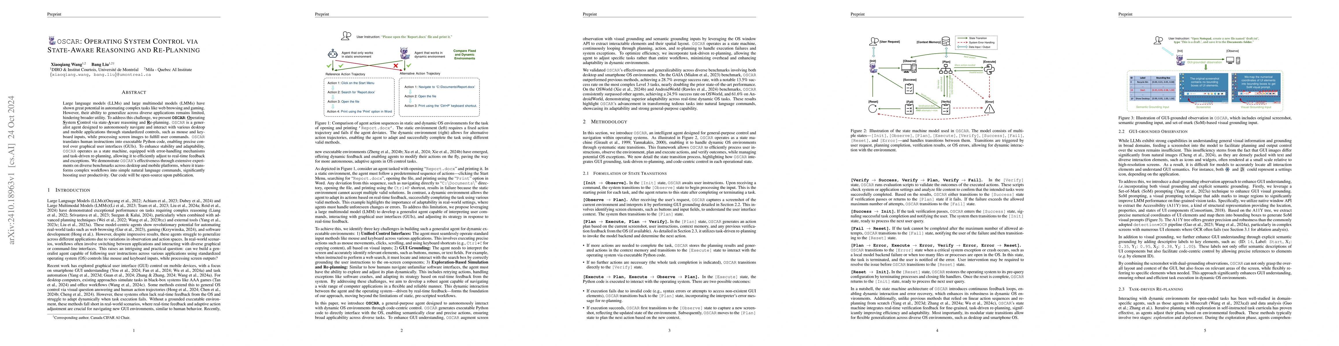 Thumbnail for OSCAR: Operating System Control via State-Aware Reasoning and
  Re-Planning