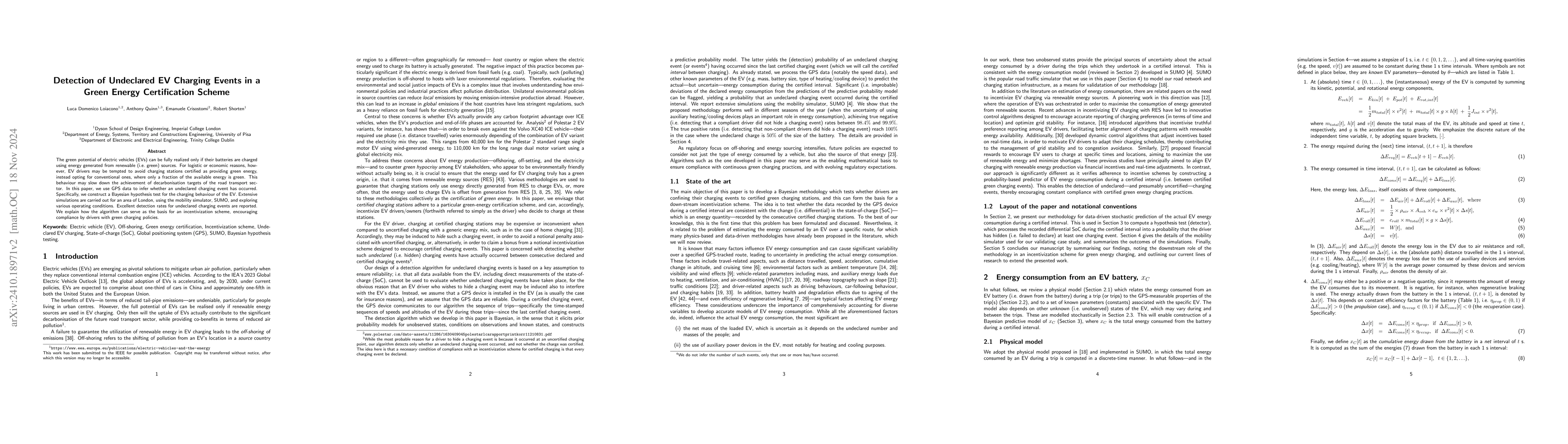 Thumbnail for Detection of Undeclared EV Charging Events in a Green Energy
  Certification Scheme