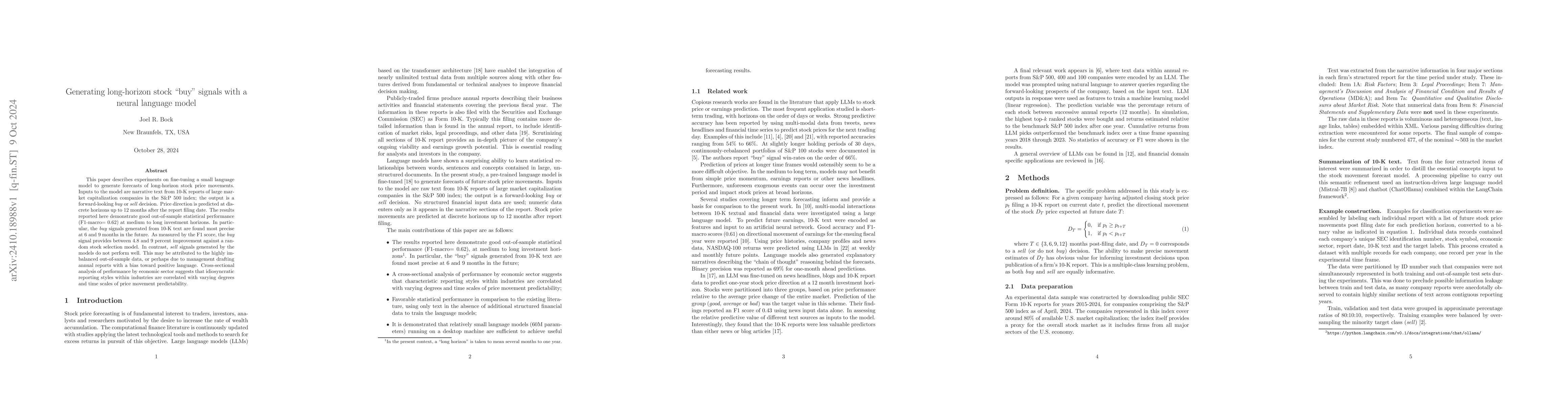 Thumbnail for Generating long-horizon stock "buy" signals with a neural language model