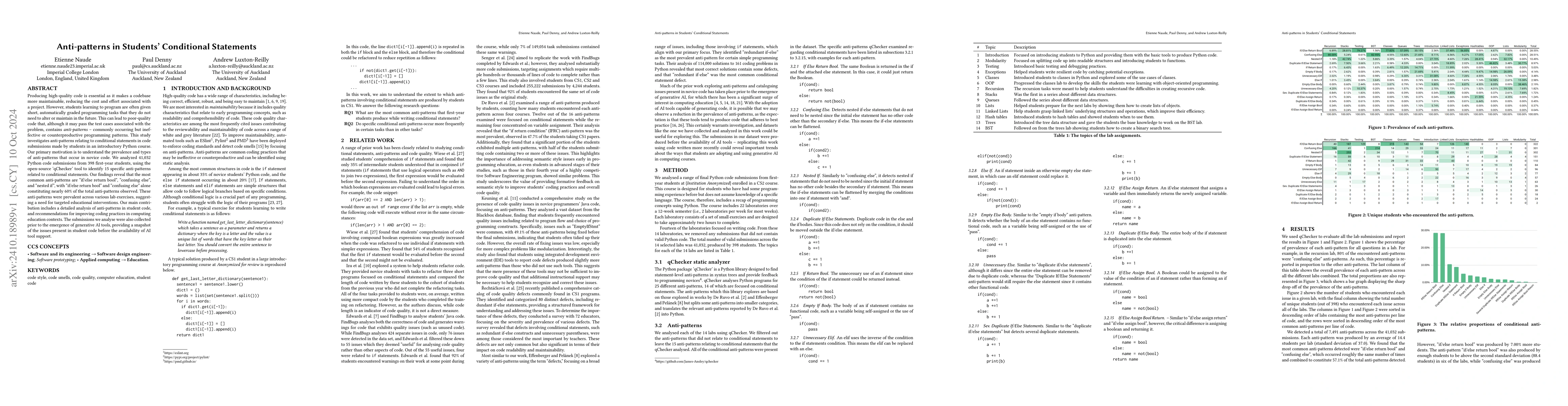 Thumbnail for Anti-patterns in Students' Conditional Statements