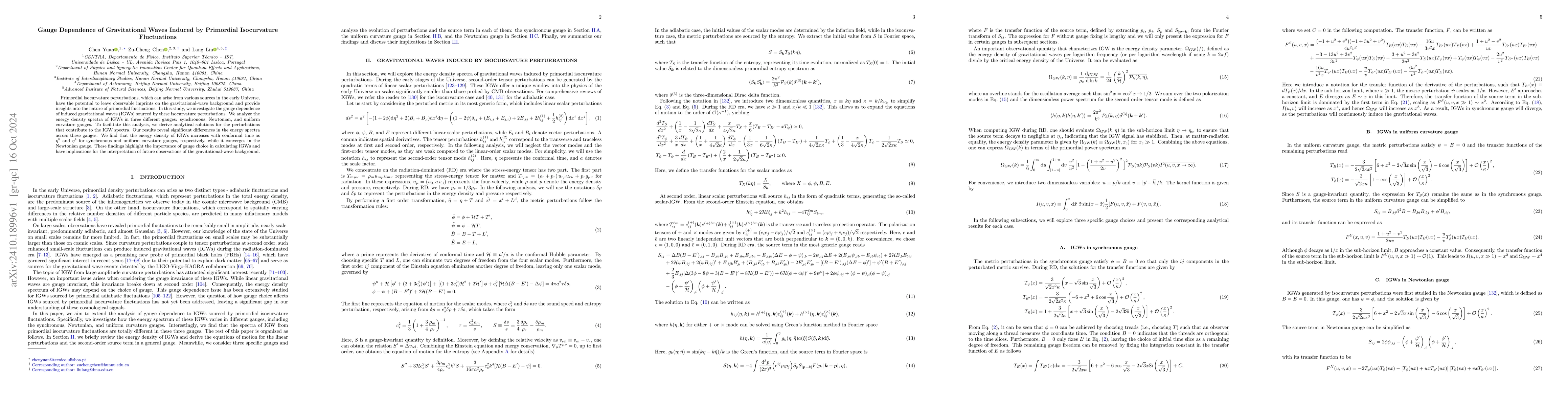 Thumbnail for Gauge Dependence of Gravitational Waves Induced by Primordial
  Isocurvature Fluctuations