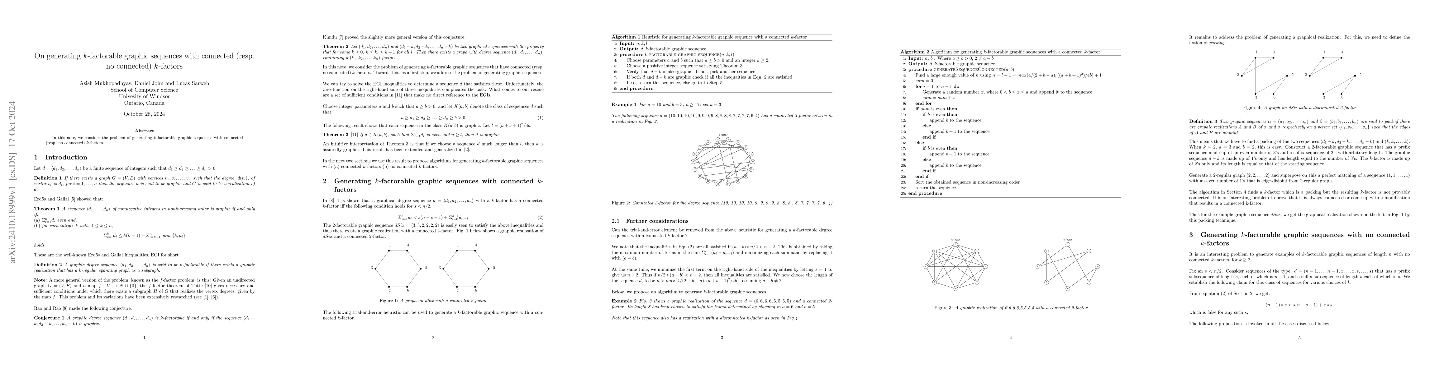 Thumbnail for On generating $k$-factorable graphic sequences with connected (resp.no
  connected) $k$-factors