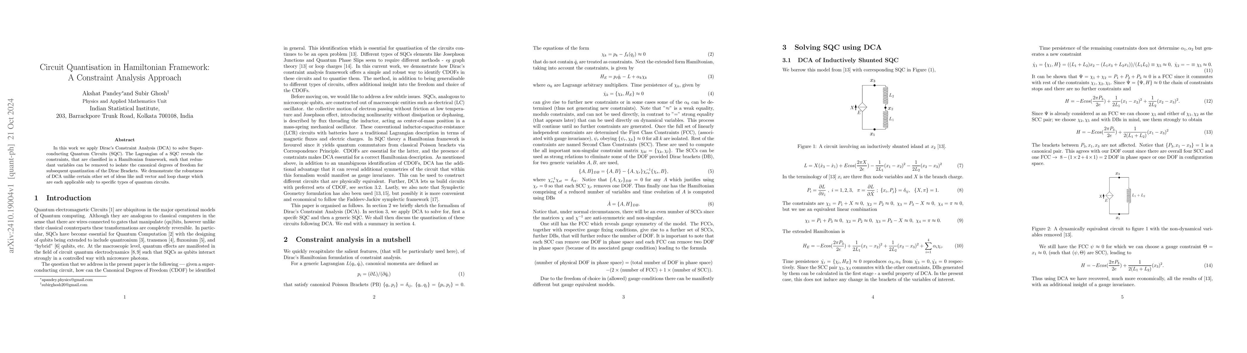 Thumbnail for Circuit Quantisation in Hamiltonian Framework: A Constraint Analysis
  Approach