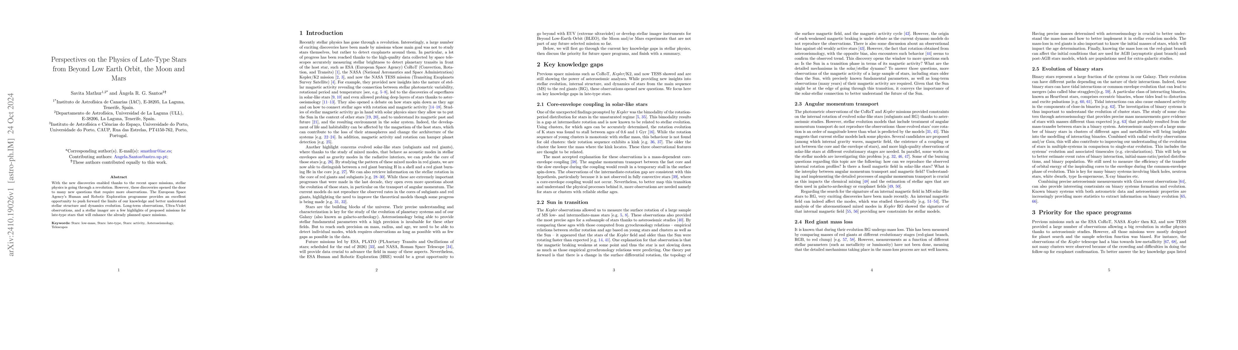 Thumbnail for Perspectives on the Physics of Late-Type Stars from Beyond Low Earth
  Orbit, the Moon and Mars
