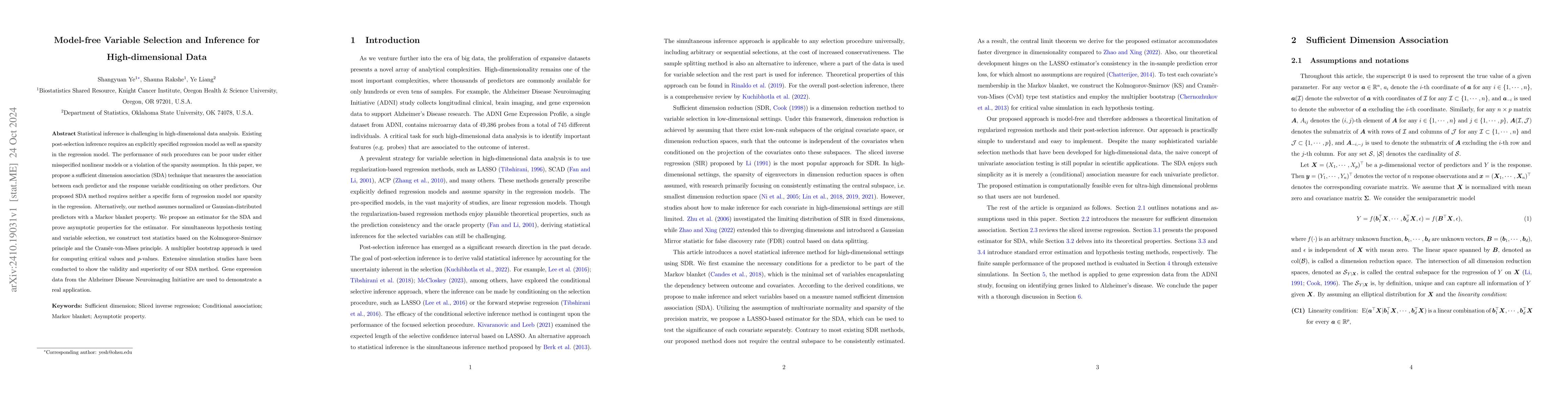 Thumbnail for Model-free Variable Selection and Inference for High-dimensional Data