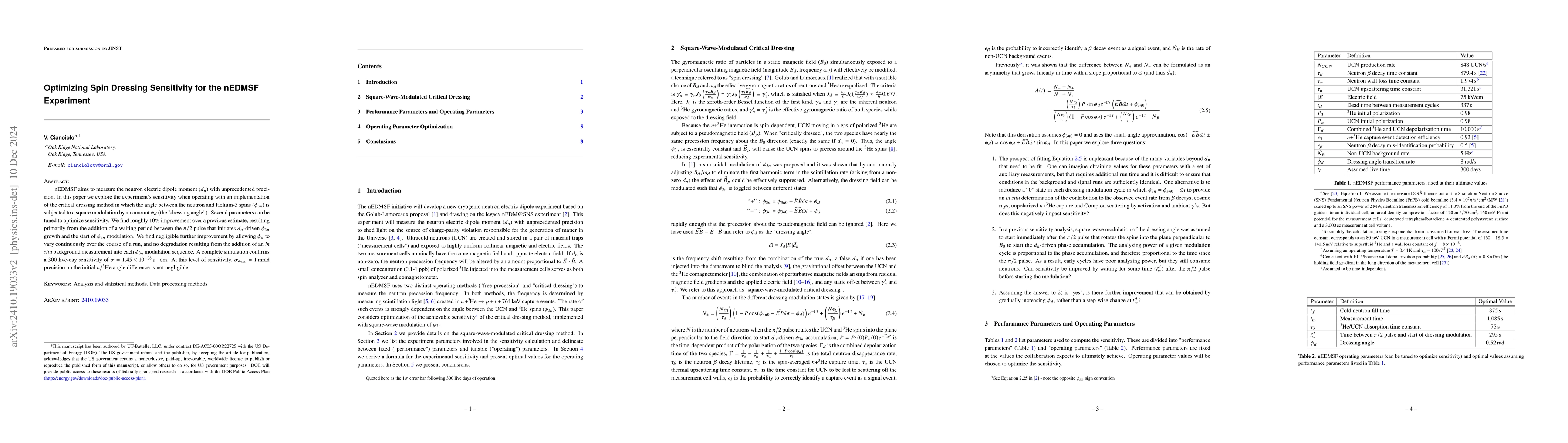 Thumbnail for Optimizing Spin Dressing Sensitivity for the nEDMSF Experiment