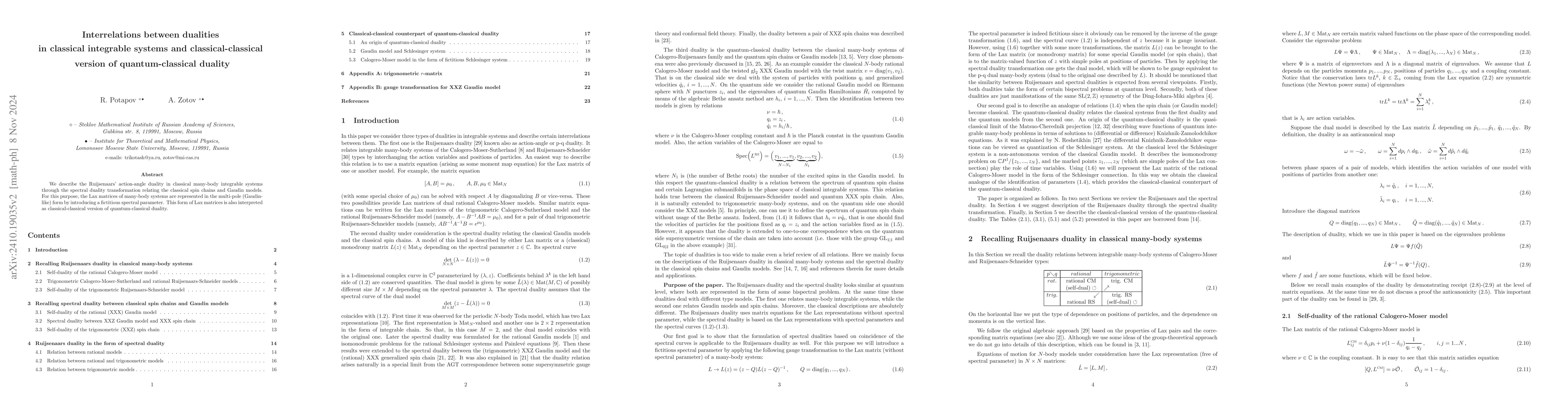 Thumbnail for Interrelations between dualities in classical integrable systems and
  classical-classical version of quantum-classical duality