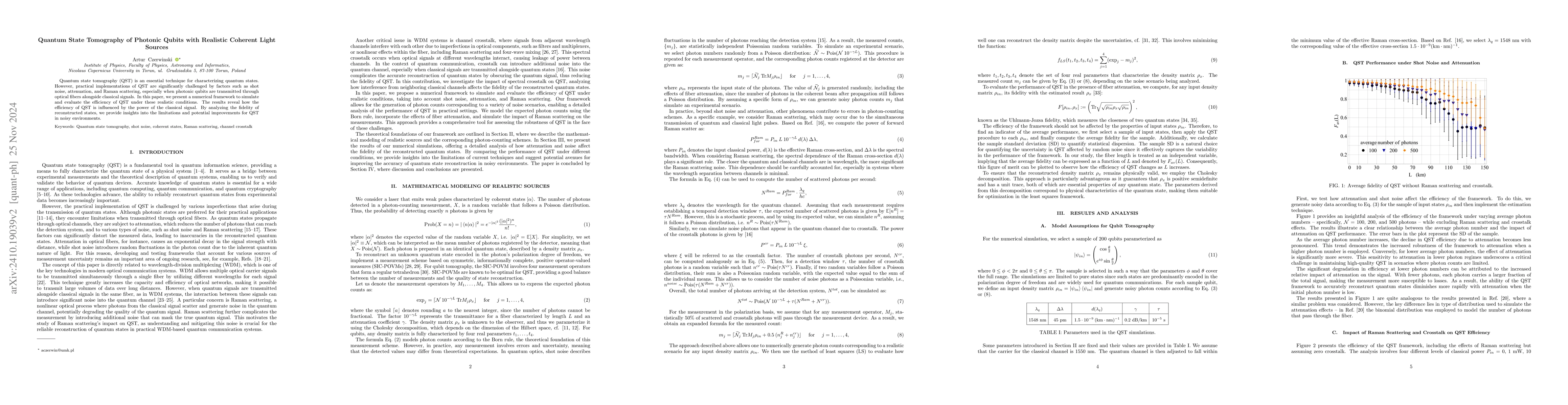 Thumbnail for Quantum State Tomography of Photonic Qubits with Realistic Coherent
  Light Sources
