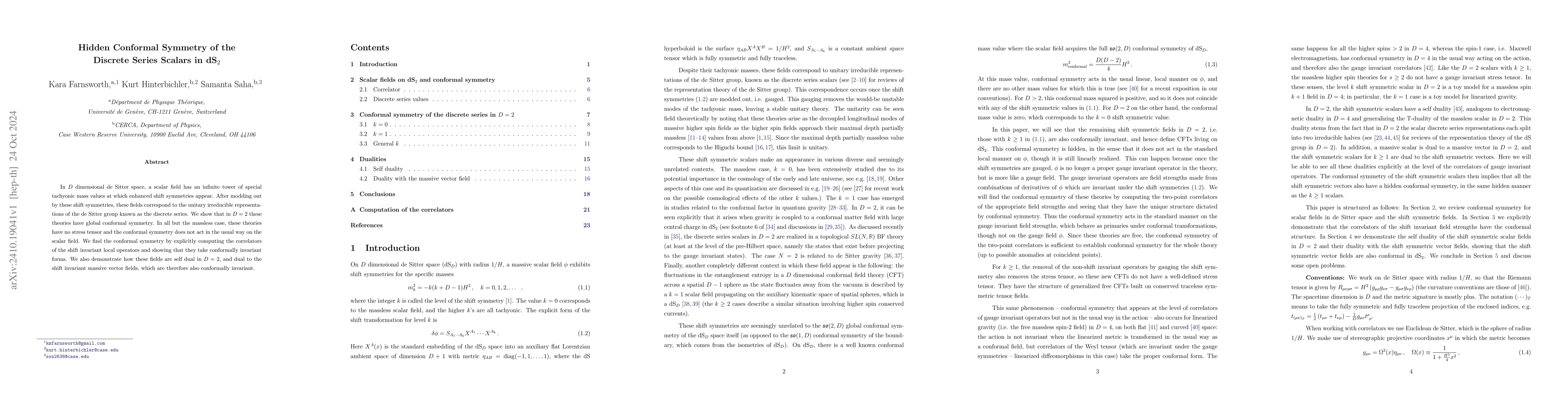 Thumbnail for Hidden Conformal Symmetry of the Discrete Series Scalars in dS$_2$
