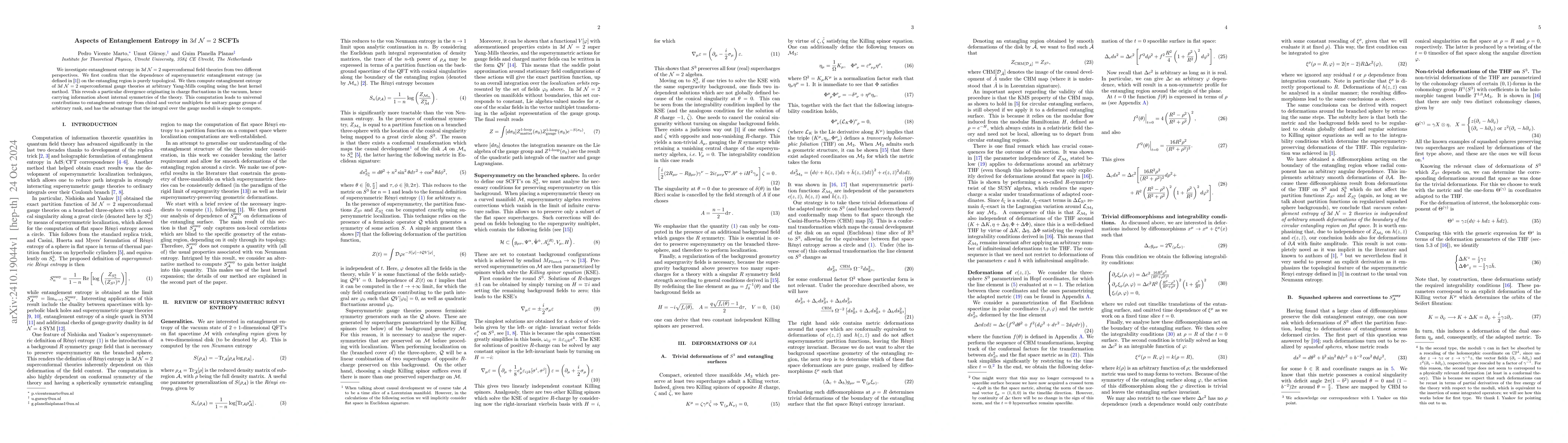 Thumbnail for Aspects of Entanglement Entropy in $3d$ $\mathcal{N}=2$ SCFTs