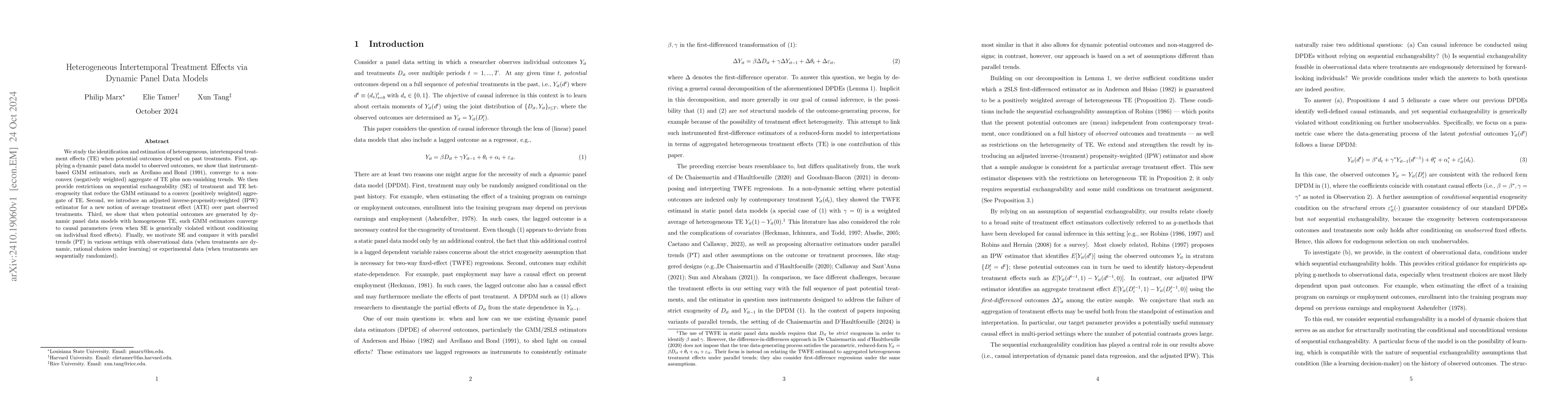 Thumbnail for Heterogeneous Intertemporal Treatment Effects via Dynamic Panel Data
  Models