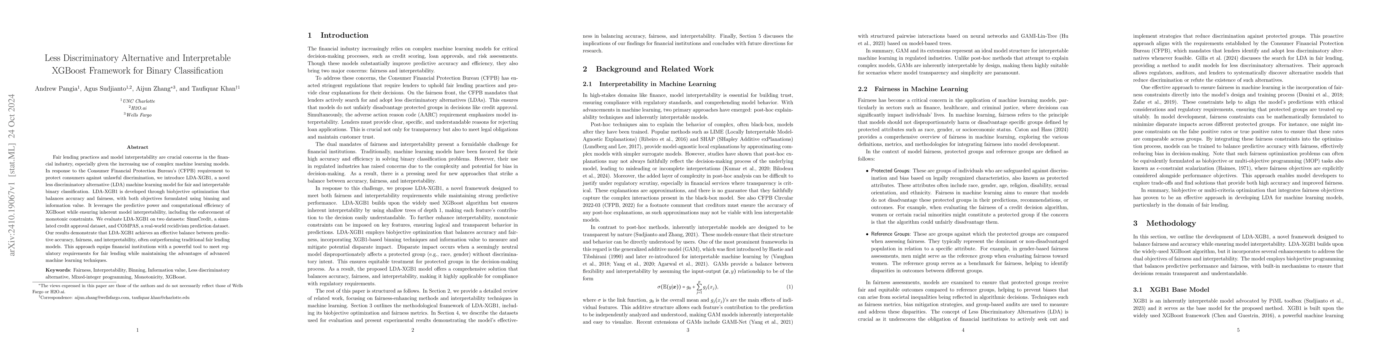 Thumbnail for Less Discriminatory Alternative and Interpretable XGBoost Framework for
  Binary Classification