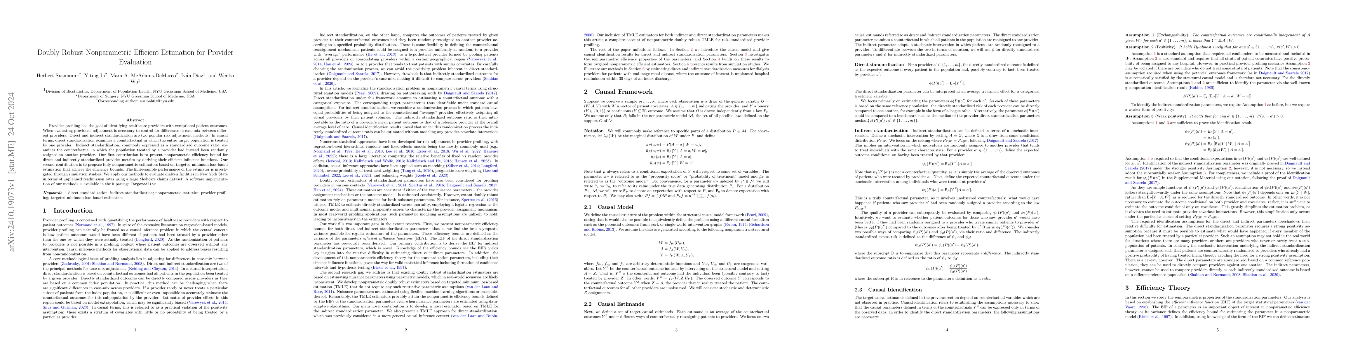 Thumbnail for Doubly Robust Nonparametric Efficient Estimation for Provider Evaluation