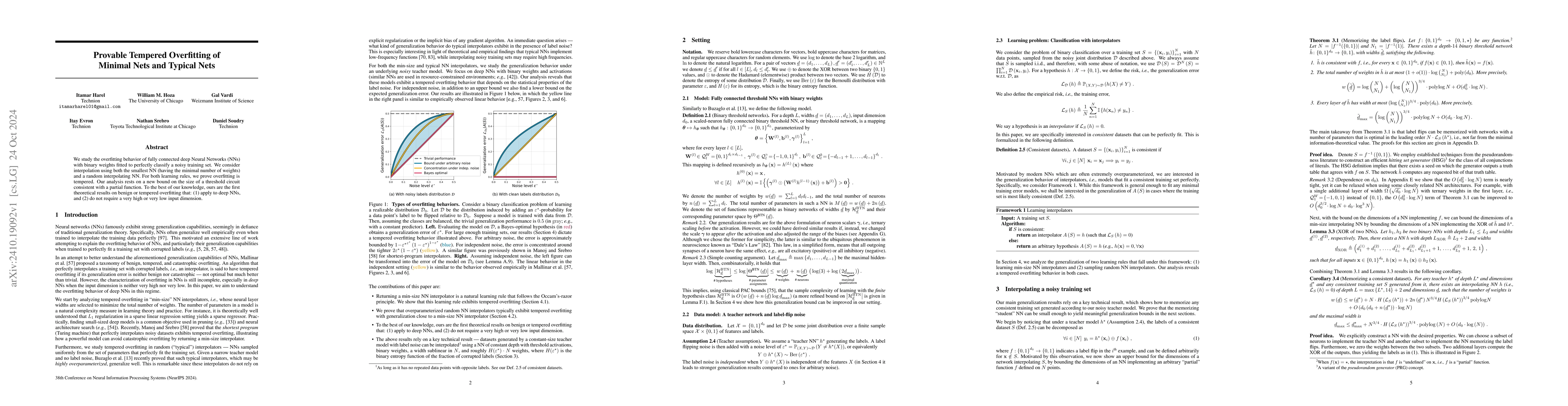 Thumbnail for Provable Tempered Overfitting of Minimal Nets and Typical Nets