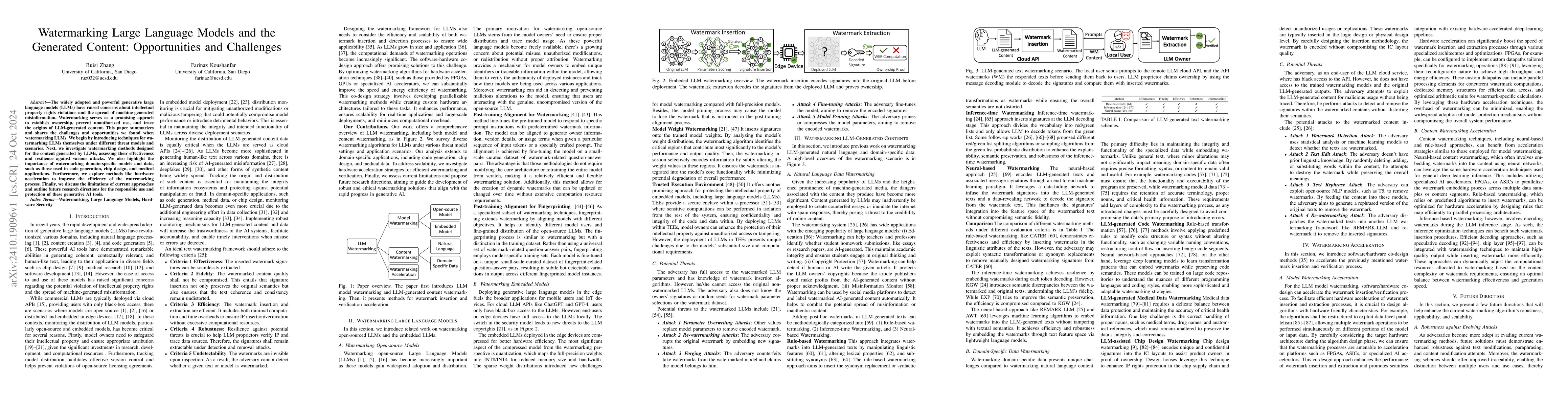 Thumbnail for Watermarking Large Language Models and the Generated Content:
  Opportunities and Challenges