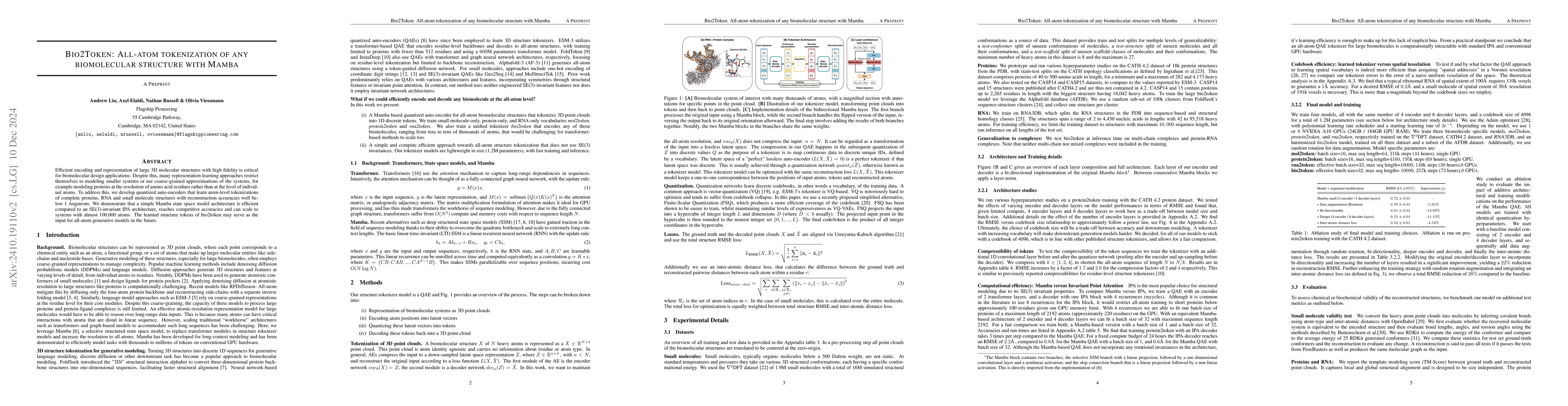Thumbnail for Bio2Token: All-atom tokenization of any biomolecular structure with
  Mamba