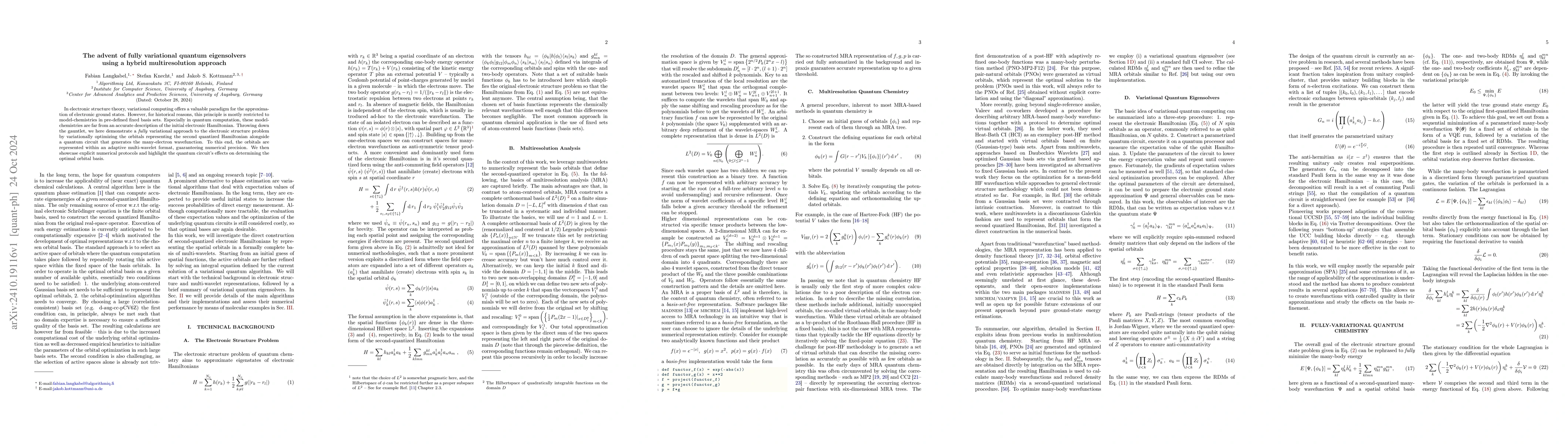 Thumbnail for The advent of fully variational quantum eigensolvers using a hybrid
  multiresolution approach