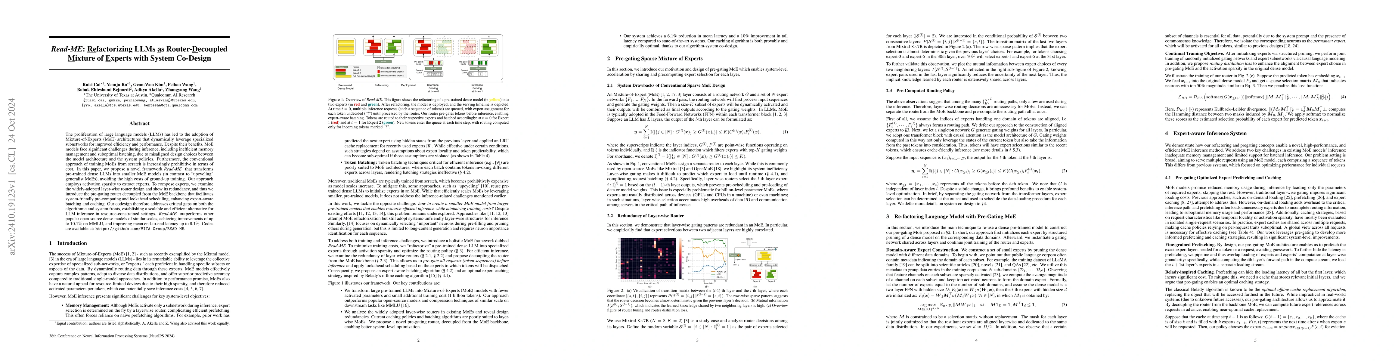 Thumbnail for Read-ME: Refactorizing LLMs as Router-Decoupled Mixture of Experts with
  System Co-Design