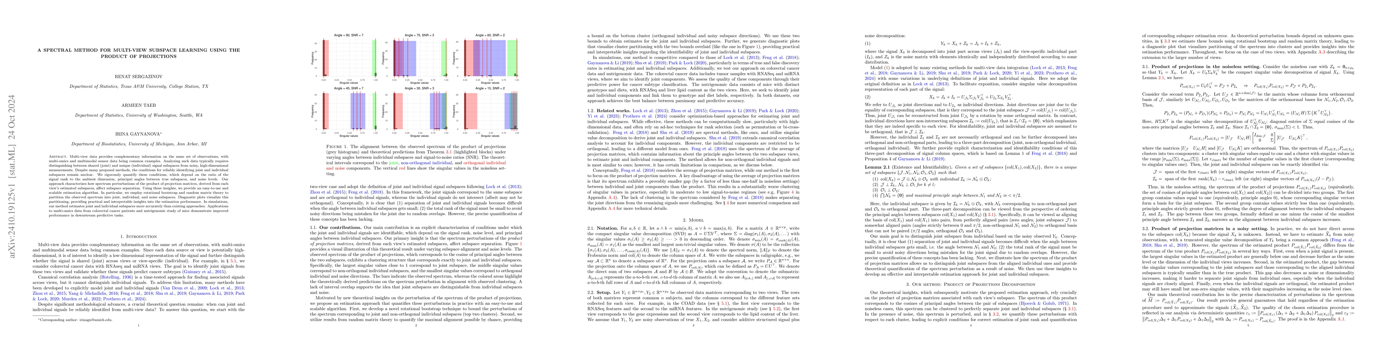 Thumbnail for A spectral method for multi-view subspace learning using the product of
  projections