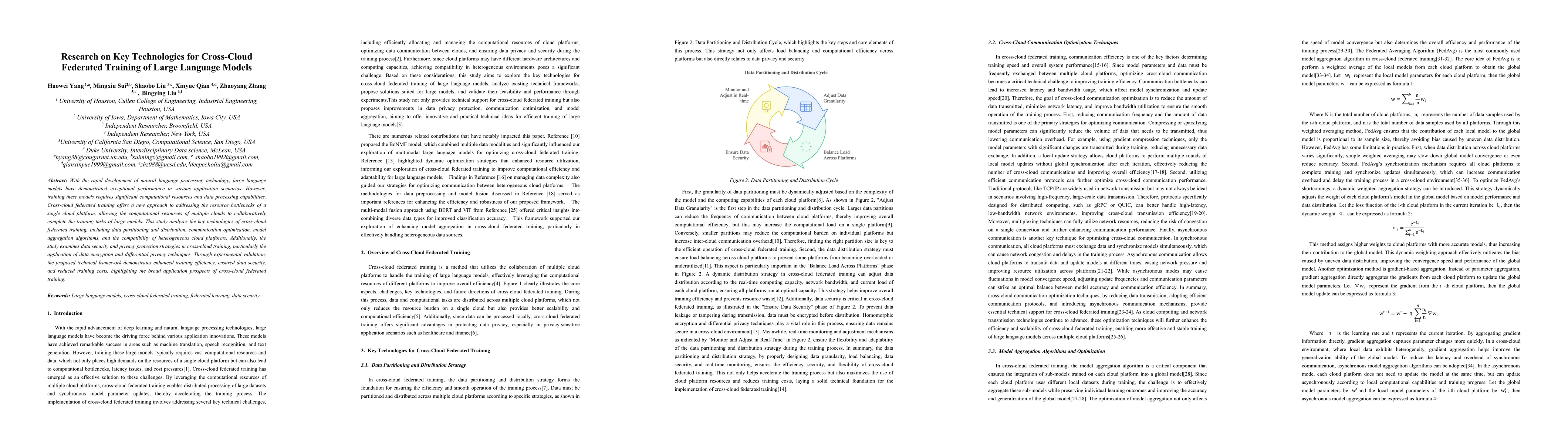 Thumbnail for Research on Key Technologies for Cross-Cloud Federated Training of Large
  Language Models