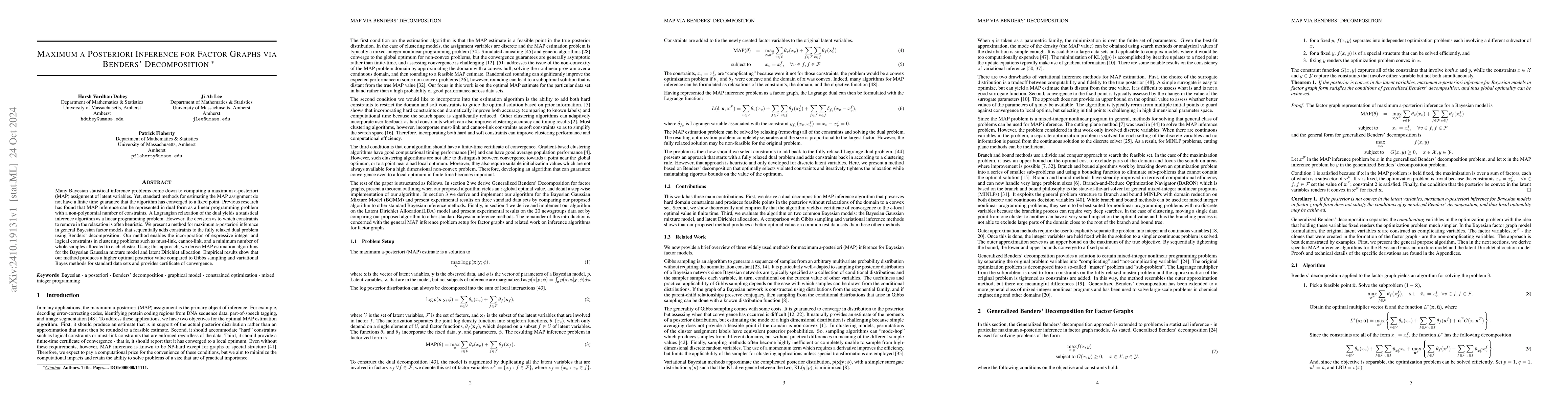 Thumbnail for Maximum a Posteriori Inference for Factor Graphs via Benders'
  Decomposition