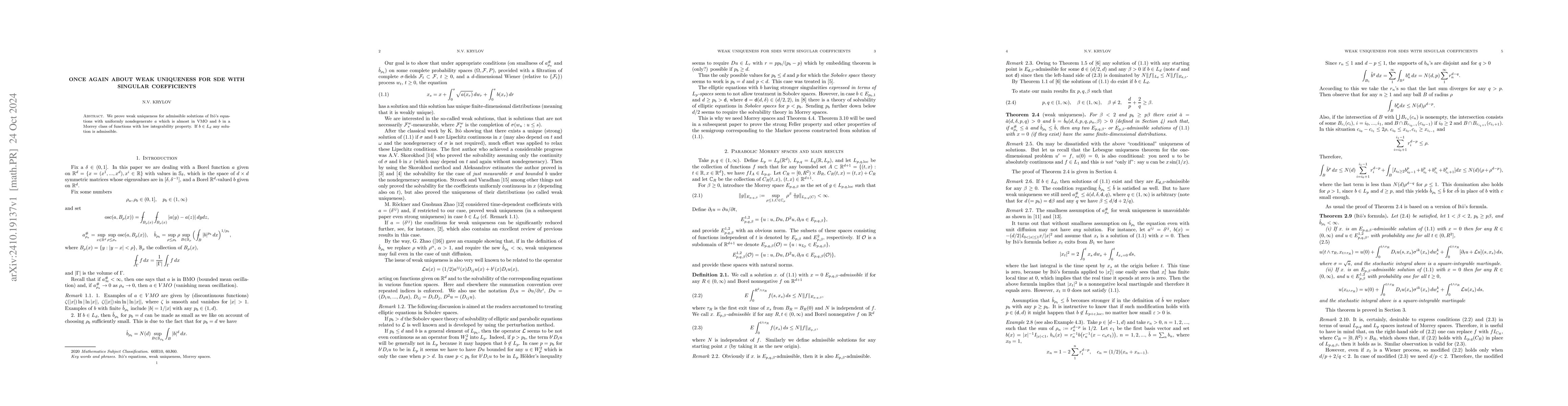 Thumbnail for Once again about weak uniqueness for SDE with singular coefficients