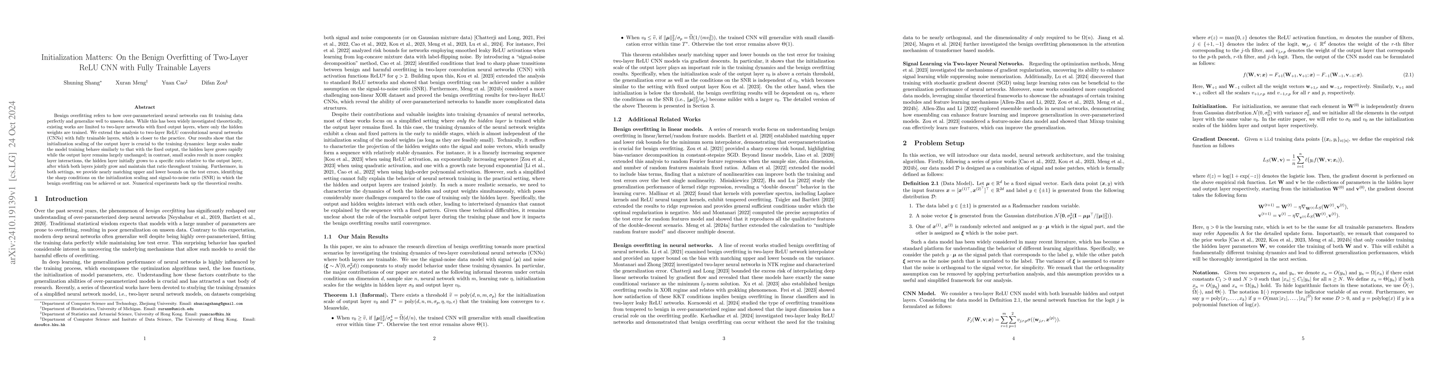 Thumbnail for Initialization Matters: On the Benign Overfitting of Two-Layer ReLU CNN
  with Fully Trainable Layers