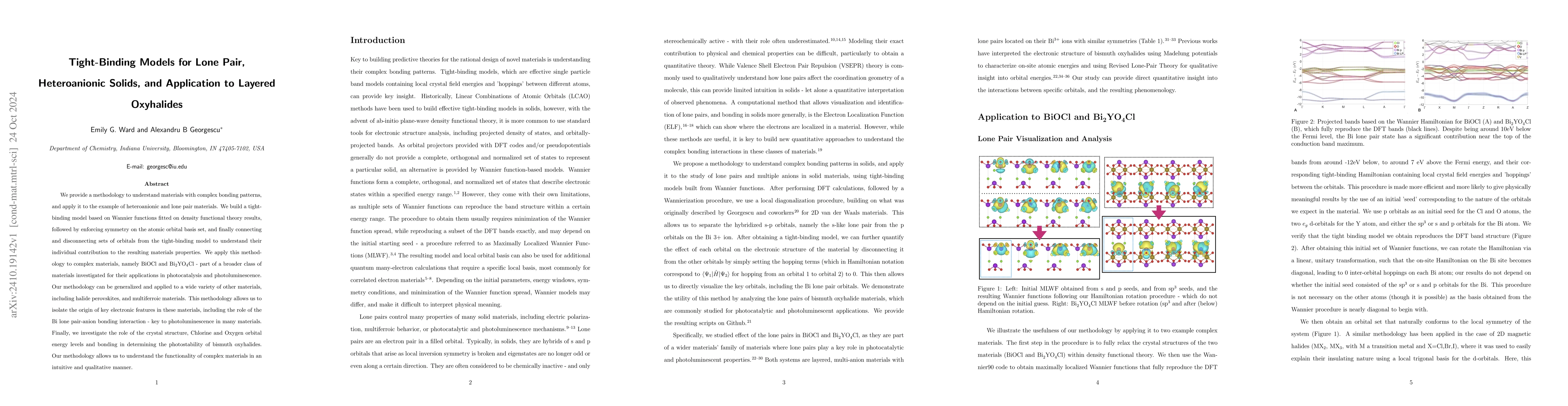 Thumbnail for Tight-Binding Models for Lone Pair, Heteroanionic Solids, and
  Application to Layered Oxyhalides