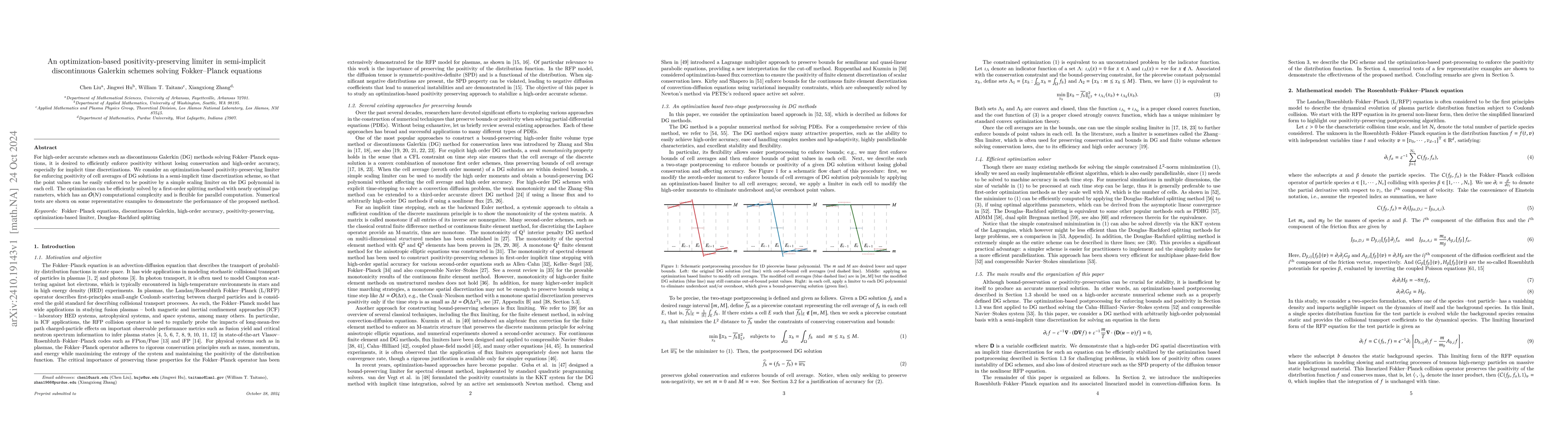 Thumbnail for An optimization-based positivity-preserving limiter in semi-implicit
  discontinuous Galerkin schemes solving Fokker-Planck equations