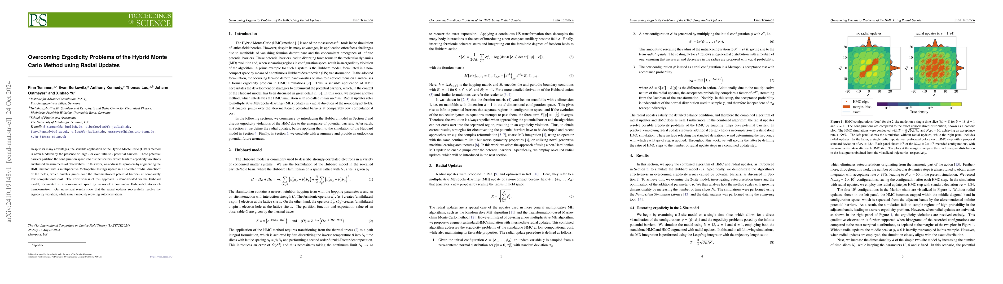 Thumbnail for Overcoming Ergodicity Problems of the Hybrid Monte Carlo Method using
  Radial Updates