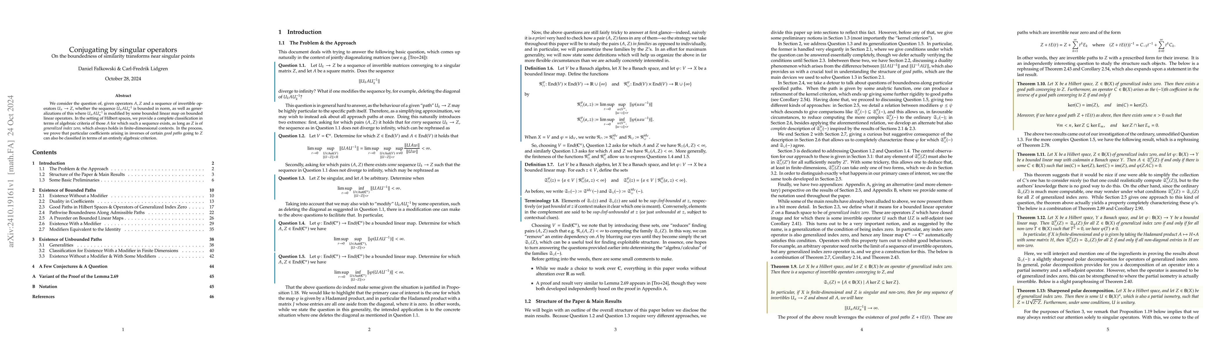 Thumbnail for Conjugating by singular operators: On the boundedness of similarity
  transforms near singular points