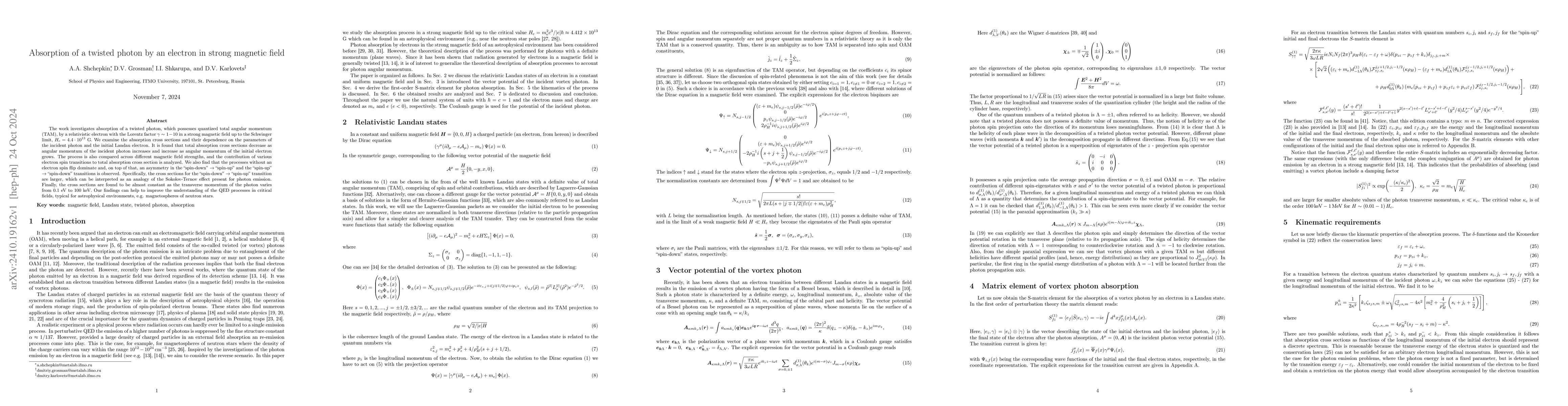 Thumbnail for Absorption of a twisted photon by an electron in strong magnetic field