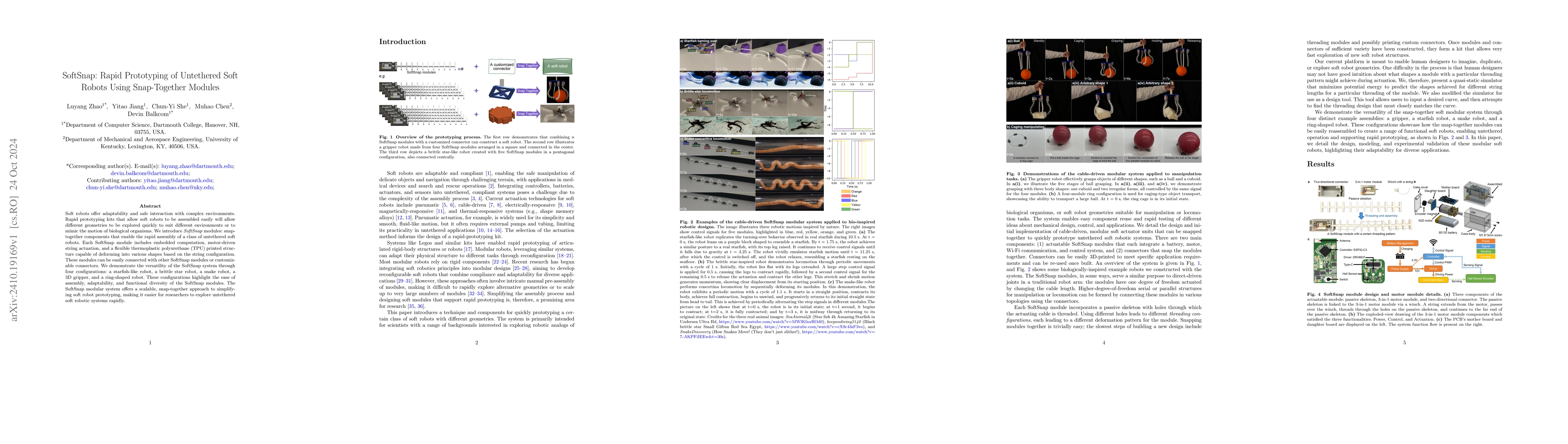 Thumbnail for SoftSnap: Rapid Prototyping of Untethered Soft Robots Using
  Snap-Together Modules
