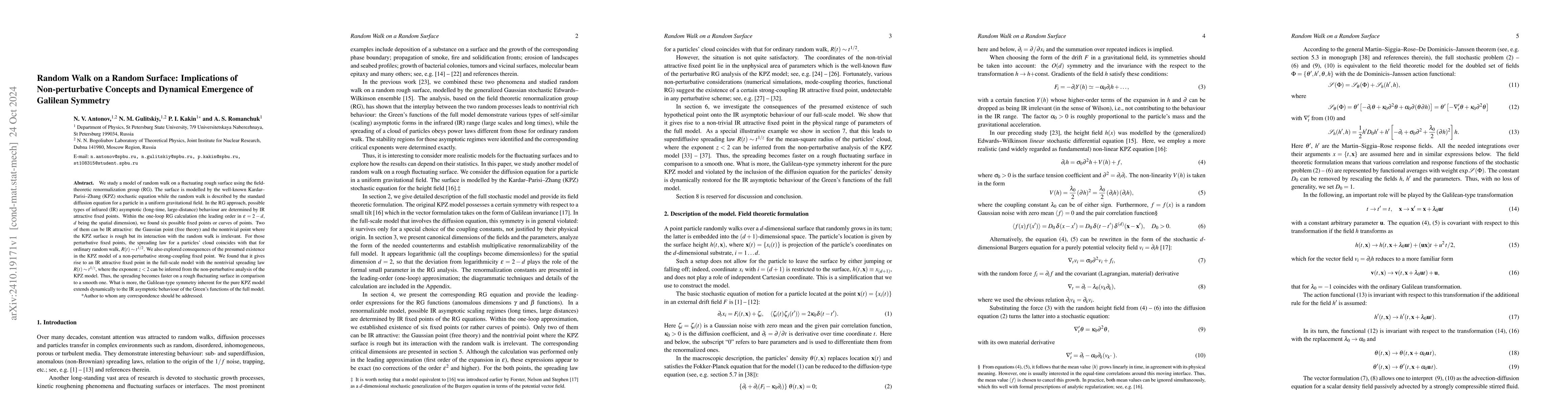 Thumbnail for Random Walk on a Random Surface: Implications of Non-perturbative
  Concepts and Dynamical Emergence of Galilean Symmetry