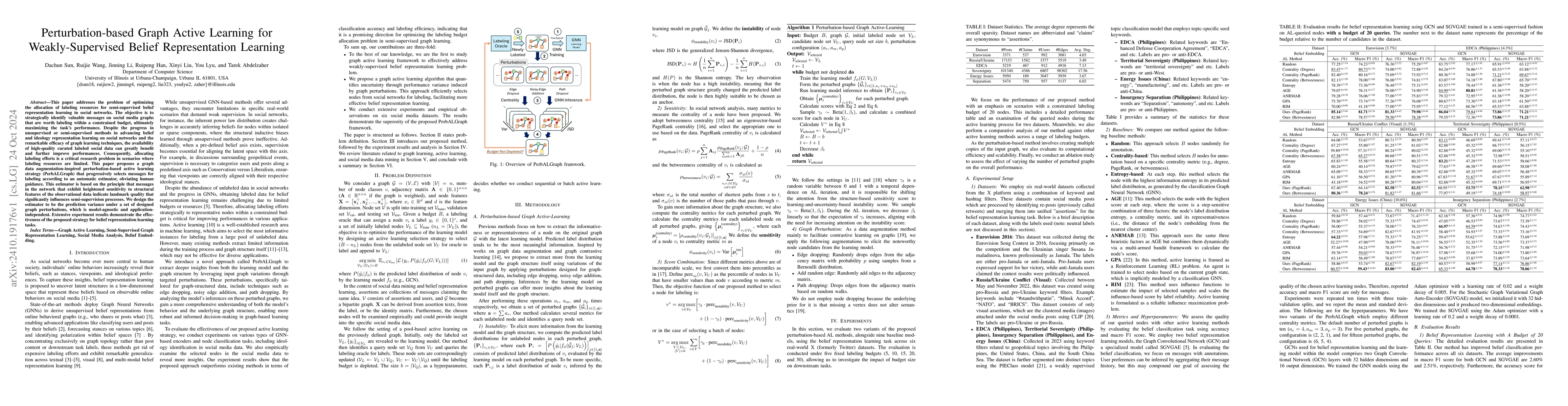 Thumbnail for Perturbation-based Graph Active Learning for Weakly-Supervised Belief
  Representation Learning