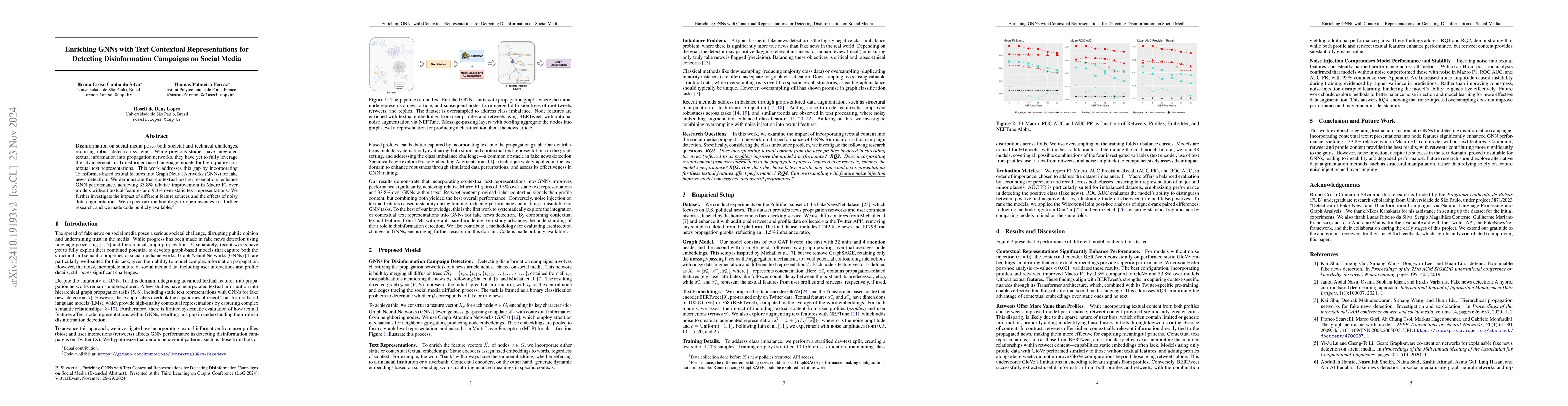 Thumbnail for Enriching GNNs with Text Contextual Representations for Detecting
  Disinformation Campaigns on Social Media