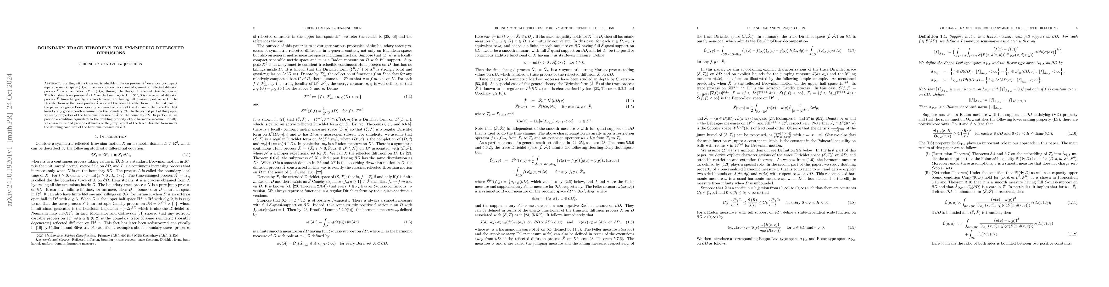 Thumbnail for Boundary trace theorems for symmetric reflected diffusions