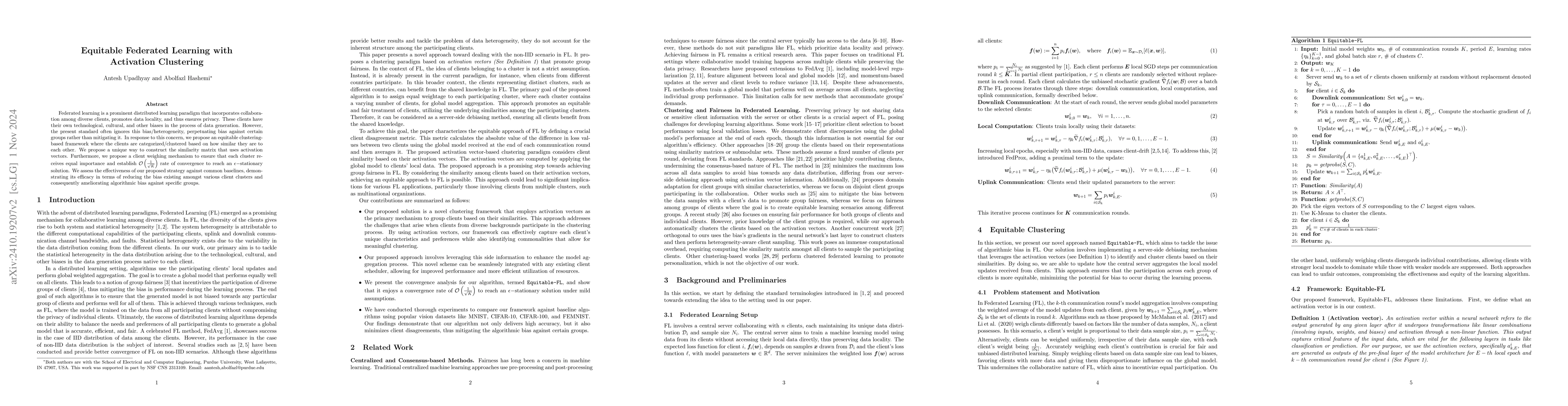 Thumbnail for Equitable Federated Learning with Activation Clustering