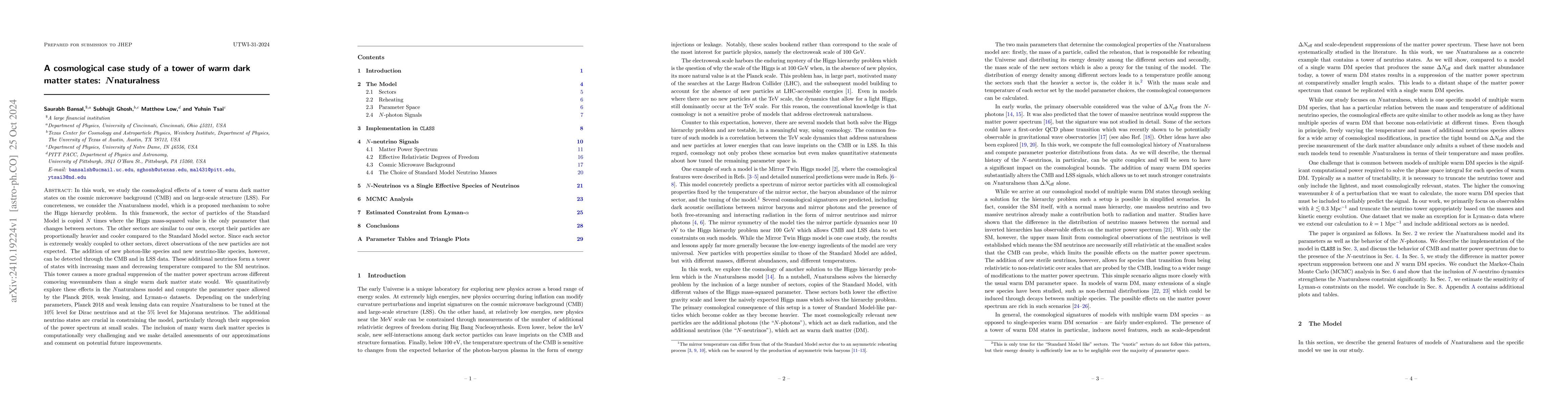 Thumbnail for A cosmological case study of a tower of warm dark matter states:
  $N$naturalness