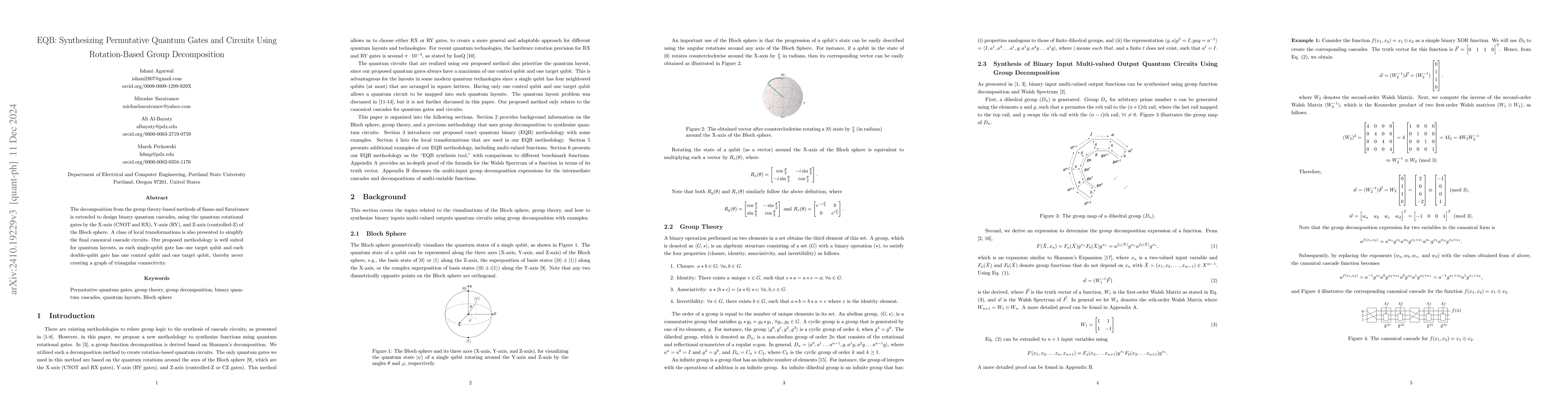 Thumbnail for EQB: Synthesizing Permutative Quantum Gates and Circuits Using
  Rotation-Based Group Decomposition