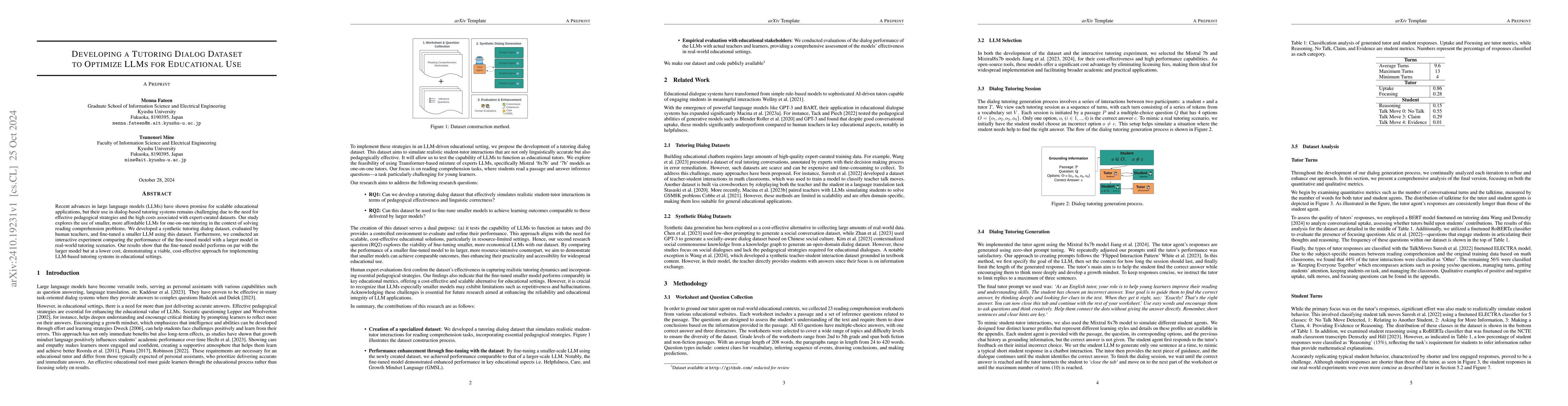 Thumbnail for Developing a Tutoring Dialog Dataset to Optimize LLMs for Educational
  Use